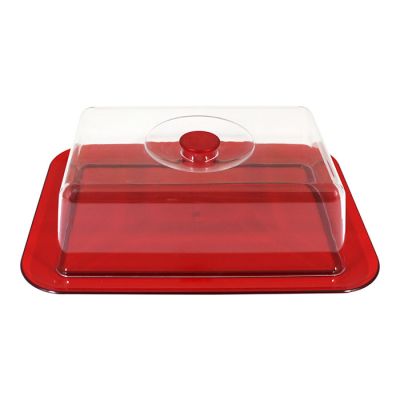 Vassoio Rettangolare con campana Rosso Trasparente