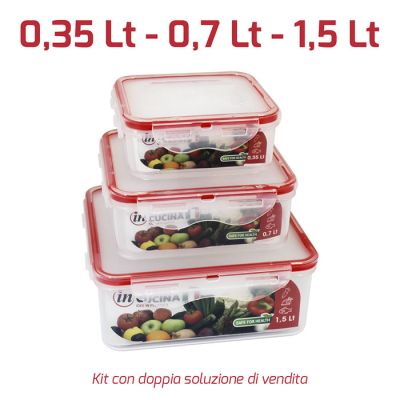 Kit 3 Pezzi Hermetic Quadrato Basso Rosso