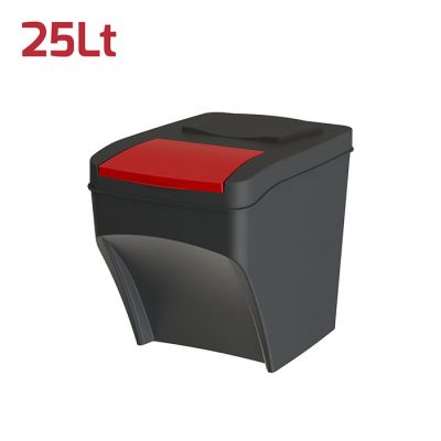 Pattumiera 25Lt Antracite con Battola Rossa