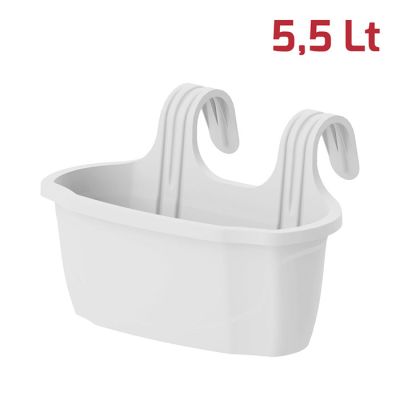 Vaso Ringhiera Flora con 2 Ganci 5,5L Bianco