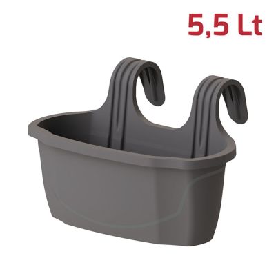 Vaso Ringhiera Flora con 2 Ganci 5,5L Grigio
