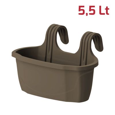 Vaso Ringhiera Flora con 2 Ganci 5,5L Marrone