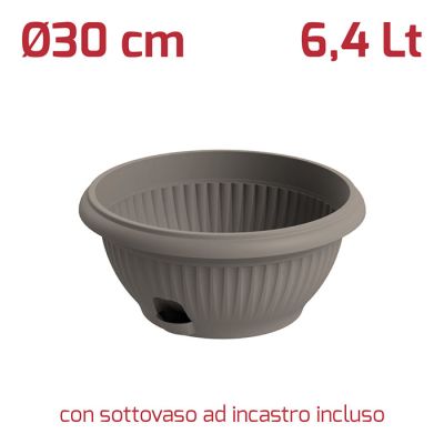 Vaso Gaia Appendibile + sottovaso D30cm Grigio
