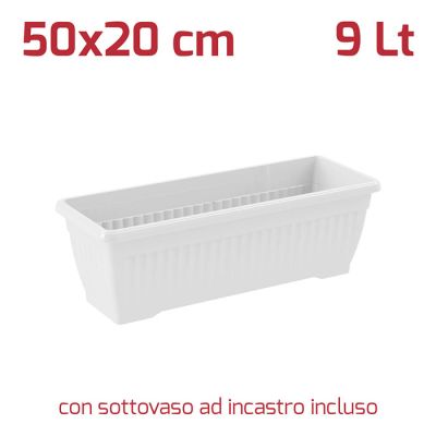 Vaso Rett. Gaia con Sottovaso 50x20cm Bianco