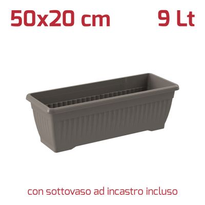 Vaso Rett. Gaia con Sottovaso 50x20cm Grigio