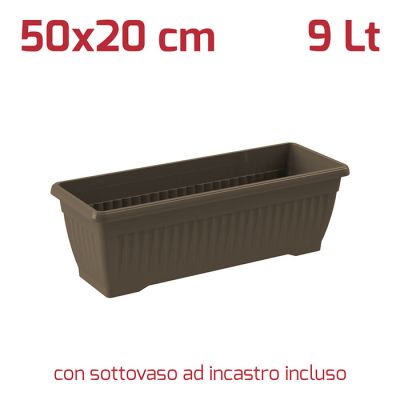 Vaso Rett. Gaia con Sottovaso 50x20cm Marrone