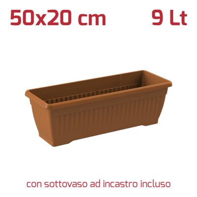 Vaso Rett. Gaia con Sottovaso 50x20cm Terracotta