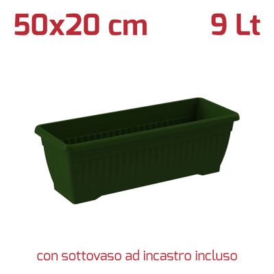 Vaso Rett. Gaia con Sottovaso 50x20cm Verde