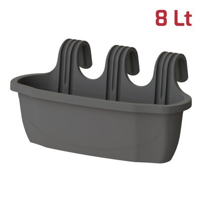 Vaso per Ringhiera Flora 3 Ganci 8L Grigio