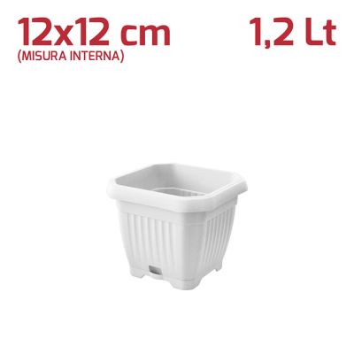Vaso Quadrato Gaia con Sottovaso 12cm Bianco