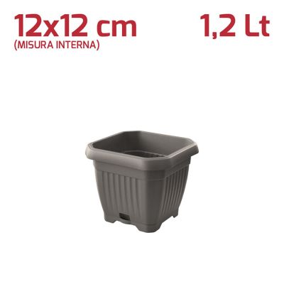 Vaso Quadrato Gaia con Sottovaso 12cm Grigio