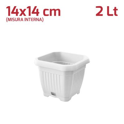 Vaso Quadrato Gaia con Sottovaso 14cm Bianco