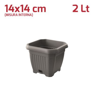 Vaso Quadrato Gaia con Sottovaso 14cm Grigio