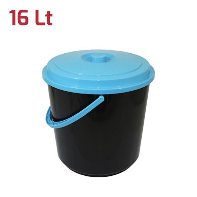 Bidone Immondizia 16Lt Nero Coperchio Turchese