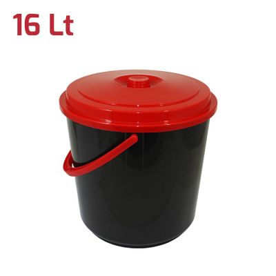 Bidone Immondizia 16Lt Nero Coperchio Rosso