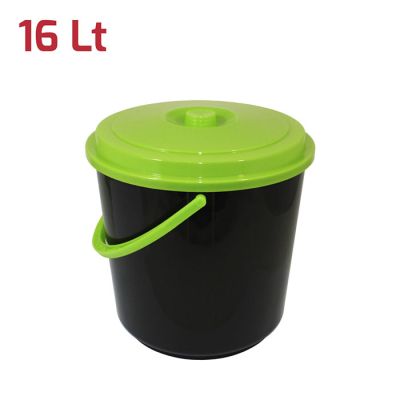 Bidone Immondizia 16Lt Nero Coperchio Verde Lime