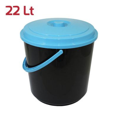 Bidone Immondizia 22Lt NerO Coperchio Turchese