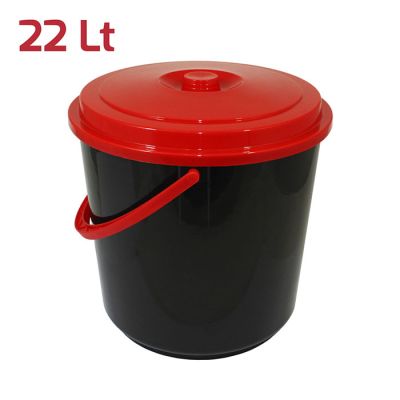 Bidone Immondizia 22Lt Nero Coperchio Rosso
