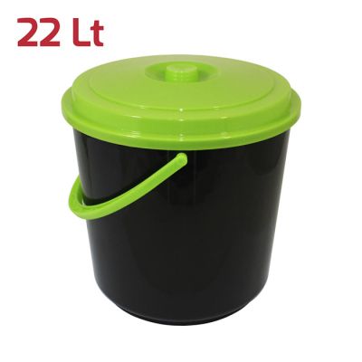 Bidone Immondizia 22Lt Nero Coperchio Verde