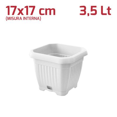 Vaso Quadrato Gaia con Sottovaso 17cm Bianco