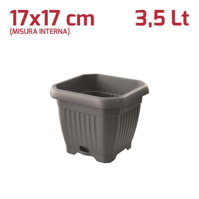Vaso Quadrato Gaia con Sottovaso 17cm Grigio