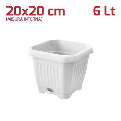 Vaso Quadrato Gaia con Sottovaso 20cm Bianco