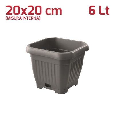 Vaso Quadrato Gaia con Sottovaso 20cm Grigio
