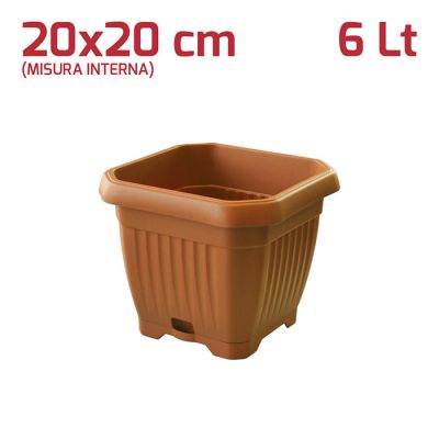 Vaso Quadrato Gaia con Sottovaso 20cm Terracotta