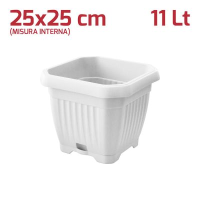 Vaso Quadrato Gaia con Sottovaso 25cm Bianco
