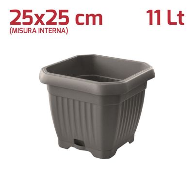 Vaso Quadrato Gaia con Sottovaso 25cm Grigio