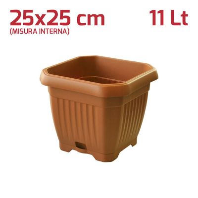 Vaso Quadrato Gaia con Sottovaso 25cm Terracotta