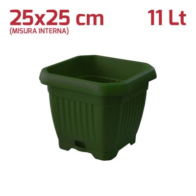 Vaso Quadrato Gaia con Sottovaso 25cm Verde