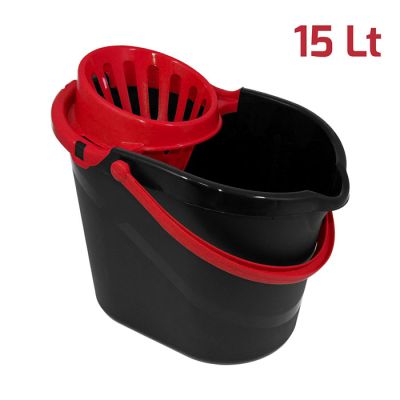 Secchio Evergreen 15L Nero con Strizzatore Rosso
