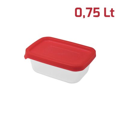 Contenitore Fresko Rett. 0,75L Cop. Rosso Trasp.