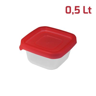 Contenitore Fresko Quad. 0,5L Cop. Rosso Trasp.