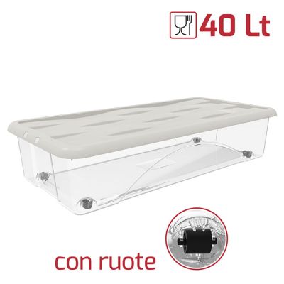Box Sottoletto 80x40cm C/Ruote Trasp+cop Panna