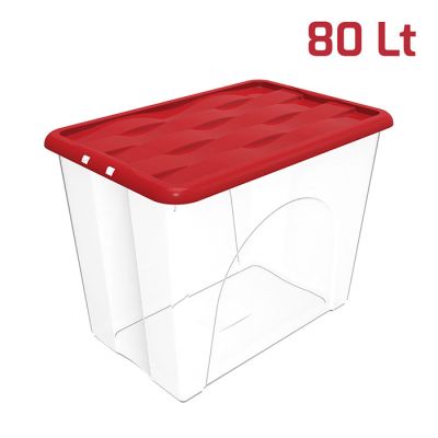 Storage Box Dune 80Lt Trasparente con Cop Rosso
