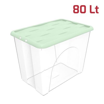 Storage Box Dune 80Lt Trasparente con Cop Salvia