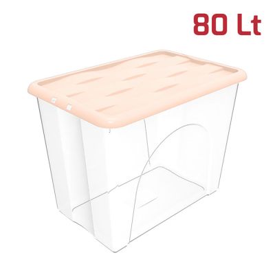 Storage Box Dune 80Lt Trasparente con Cop Rosa