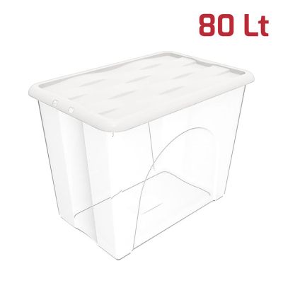 Storage Box Dune 80Lt Trasparente con Cop Bianco