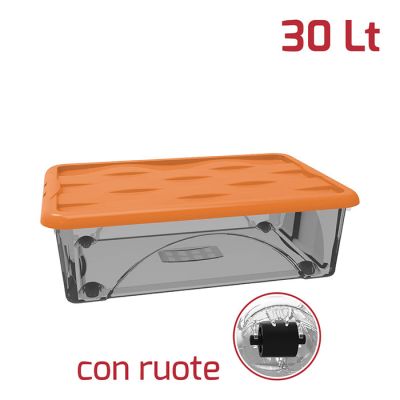 Storage Box Dune 30Lt Con Ruote Fumè + Cop.Arancio