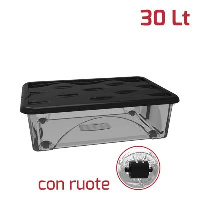 Storage Box Dune 30Lt Con Ruote Fumè + Cop. Nero