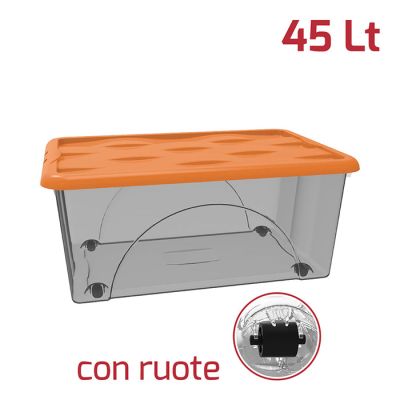 Storage Box Dune 45Lt Con Ruote Fumè + Cop.Arancio